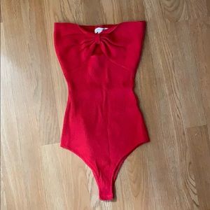 Red, tube top body suit from ootdfash